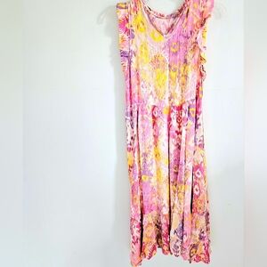Canyon Retreat Bright Summer Midi Dress In Pink And Yellow Sleeveless